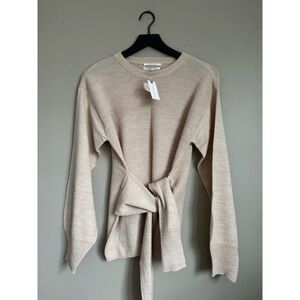 NEW ANTHROPOLOGIE Tan Tie-Waist Crewneck Sweater